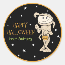 Funky Friends Personalisiert Mummy Halloween Stick Runder Aufkleber