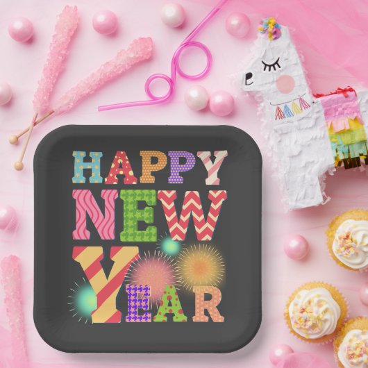 Funky frohes neues Jahr Pappteller (Party)