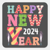 Funky frohes neues Jahr Quadratischer Aufkleber (Vorderseite)
