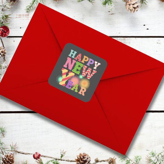 Funky frohes neues Jahr Quadratischer Aufkleber