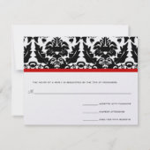 Funky & Fun Black Damask Red Trim Wedding RSVP (Rückseite)