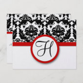 Funky & Fun Black Damask Red Trim Wedding RSVP (Vorne/Hinten)