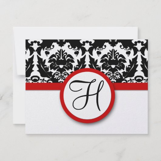 Funky & Fun Black Damask Red Trim Wedding RSVP Karte (Vorderseite)
