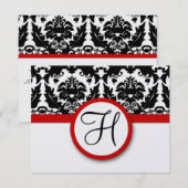 Funky & Fun Black Damask Red Trim Wedding RSVP Karte (Vorne/Hinten)