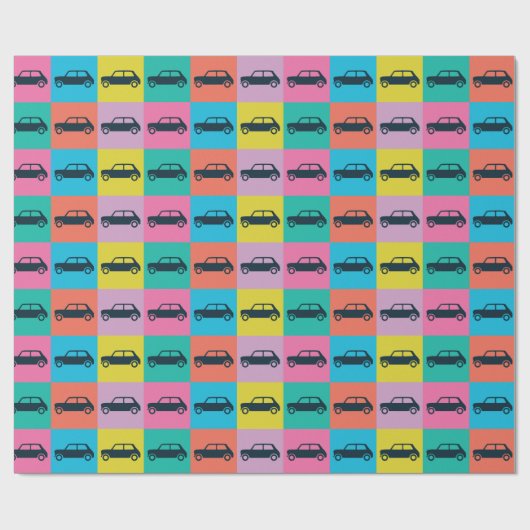 Funky Fun Checkerboard Mini Cooper Geschenkpapier (Flach)