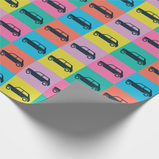 Funky Fun Checkerboard Mini Cooper Geschenkpapier (Ecke)