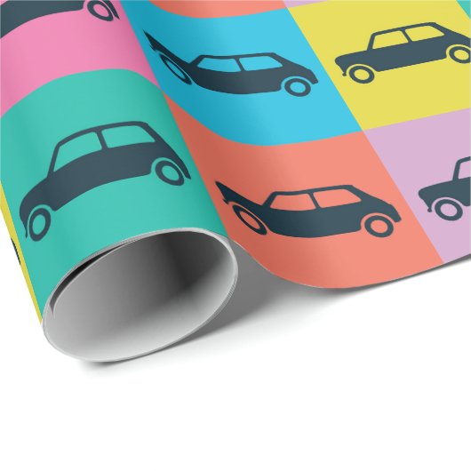 Funky Fun Checkerboard Mini Cooper Geschenkpapier (Rolleneckpunkt)