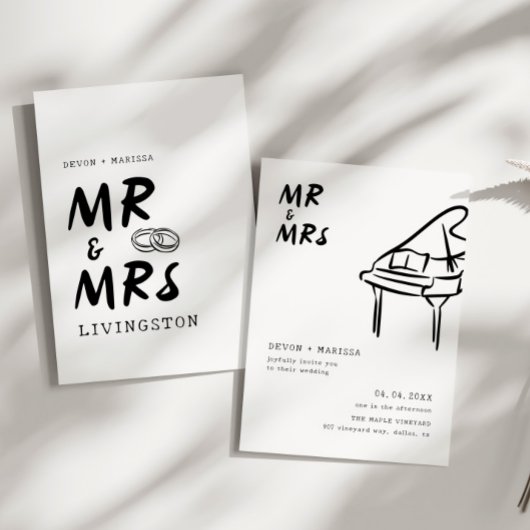 Funky Fun Retro Mr. & Mrs. Illustriert Wedding Einladung