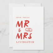 Funky Fun Retro Red Mr & Mrs Illustriert Wedding Einladung (Vorderseite)