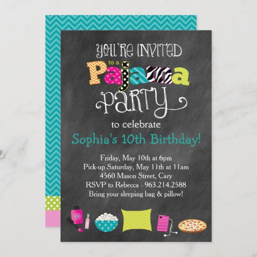 Funky Fun Tee oder Tween Pajama Party Einladung (Vorne/Hinten)