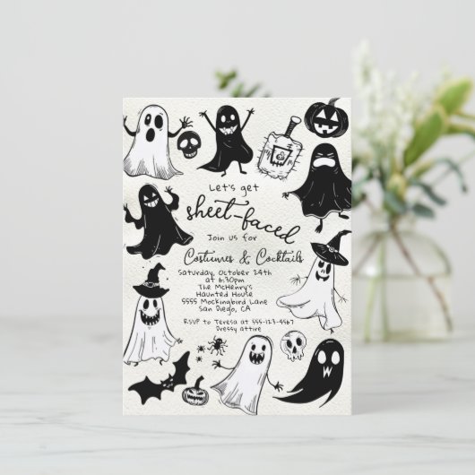 Funky Funny Hand Drawn Halloween-Party Einladung (Stehend Vorderseite)