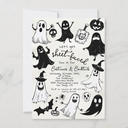 Funky Funny Hand Drawn Halloween-Party Einladung (Vorderseite)