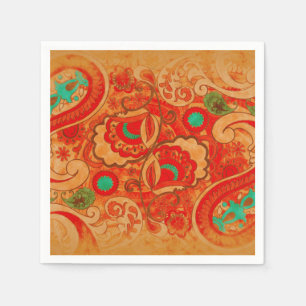 Funky gebrannter orange Rot-Türkis Vintages Serviette