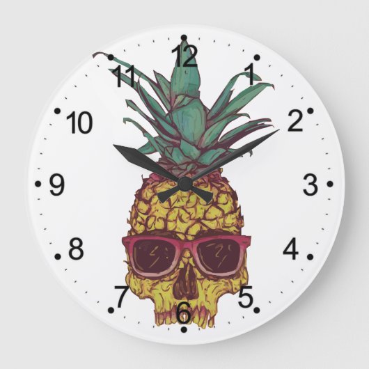 Funky Geek-coole Ananas-Punkentwurf Große Wanduhr (Vorderseite)