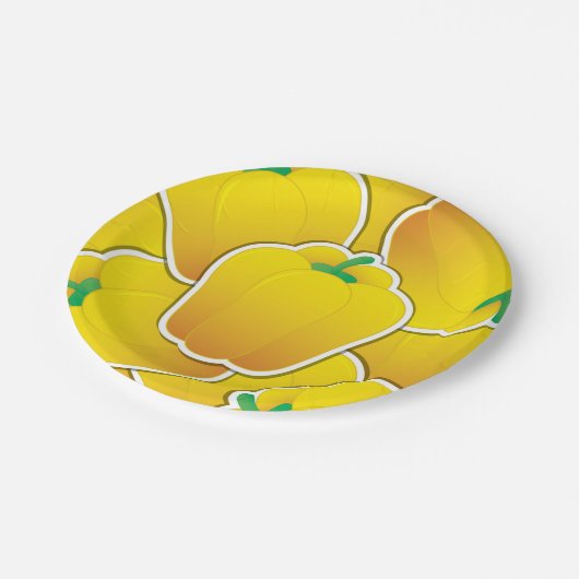 Funky Gelb Pfeffer Pappteller (Schrägansicht)