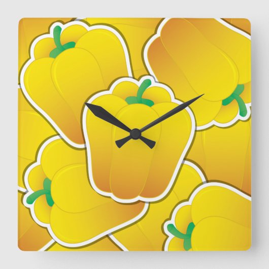Funky Gelb Pfeffer Quadratische Wanduhr (Vorderseite)