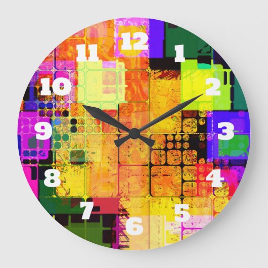 Funky Geometric, mehrfarbig Große Wanduhr (Vorderseite)