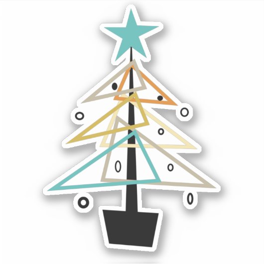 Funky Geometric Mitte Jahrhundert Retro Weihnachts Aufkleber (Vorderseite)