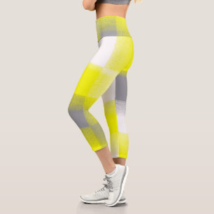 Funky Geometry Abstrakt Art Yellow Grey White Capri Leggings