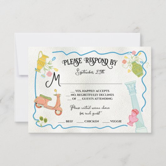 Funky Gezeichnet griechische RSVP Karten für das i (Vorderseite)