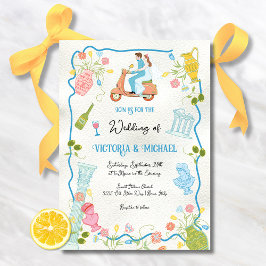 Funky Gezeichnet Italienische Bride Groom auf Scoo Einladung