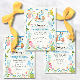 Funky Gezeichnet Italienische Bride Groom auf Scoo Einladung