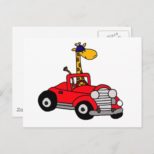 Funky Giraffe Driving Red Convertible Postkarte (Vorne/Hinten)