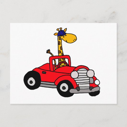 Funky Giraffe Driving Red Convertible Postkarte (Vorderseite)