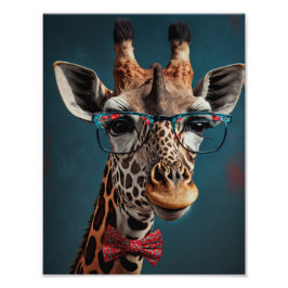 Funky Giraffe Hipster Funny Animal Portraits Fotodruck
