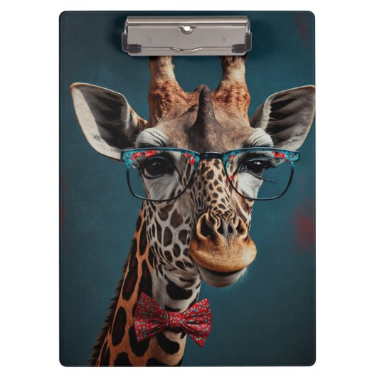 Funky Giraffe Hipster Funny Animal Portraits Klemmbrett (Vorderseite)