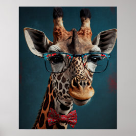 Funky Giraffe Hipster Funny Animal Portraits Poster