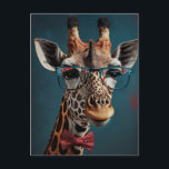 Funky Giraffe Hipster Funny Animal Portraits Postkarte<br><div class="desc">Funky Giraffe Hipster mit Brille und Bow Krawatte - Funny Animal Portraits</div>