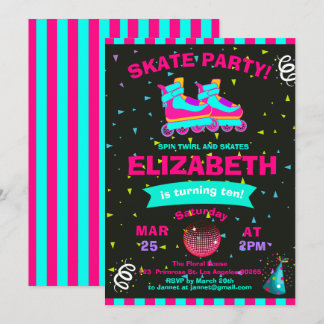 Funky Girl Roller Skate Chalkboard Geburtstagspart Einladung