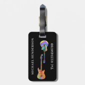 Funky Gitarrenmuster auf schwarz Monogram Gepäckanhänger (Rückseite vertikal)