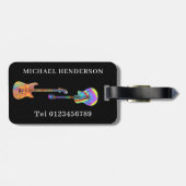 Funky Gitarrenmuster auf schwarz Monogram Gepäckanhänger (Rückseite horizontal)