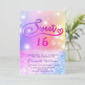 Funky Glam mädchenhaft bunt Glitzer Skript Einladung (Stehend Vorderseite)