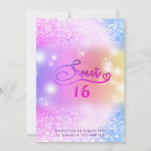 Funky Glam mädchenhaft bunt Glitzer Skript Einladung (Rückseite)