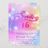 Funky Glam mädchenhaft bunt Glitzer Skript Einladung (Vorne/Hinten)