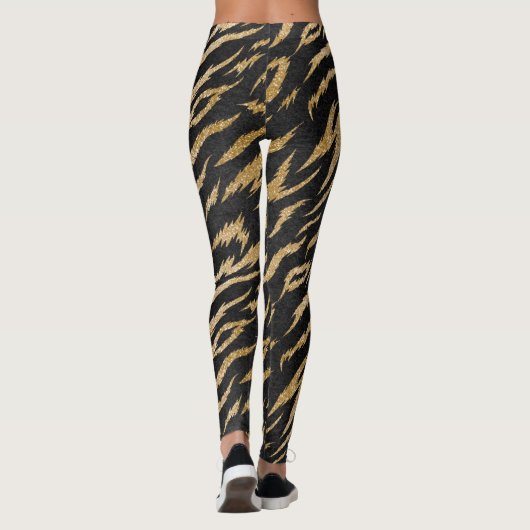 Funky Gold und Black trendy Tiger Stripes drucken Leggings (Rückseite)