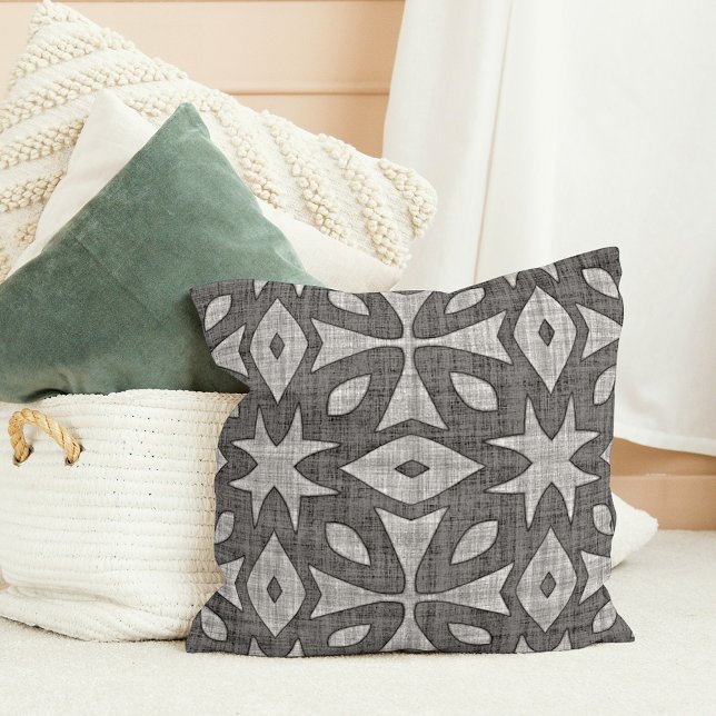 Funky Gray Imitats Linen Look Geometric Muster Kissen (Von Creator hochgeladen)