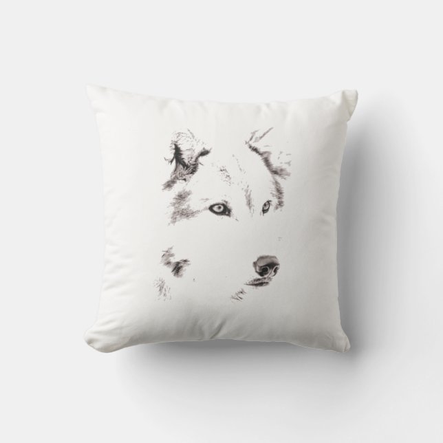 Funky Gray Wolf Face Head Sketch Kissen (Vorderseite)