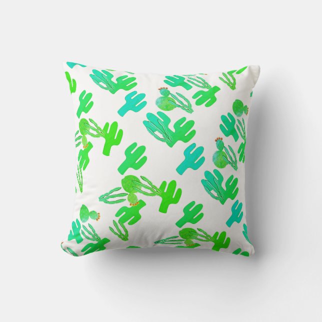Funky Green Cactus Pattern Cushion Pillow Kissen (Vorderseite)