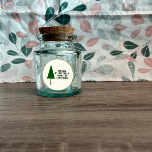 Funky Green Christmas Tree Design Runder Aufkleber