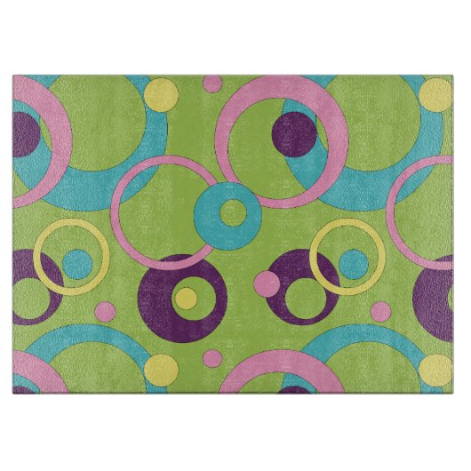 Funky Green Circles Glas Cutting Board Schneidebrett (Vorderseite)
