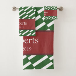 Funky Green Pattern Family Name and Year Modern Badhandtuch Set