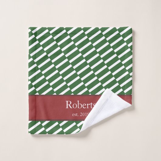 Funky Green Pattern Family Name and Year Modern Badhandtuch Set (Waschlappen)