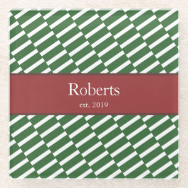 Funky Green Pattern Family Name and Year Modern Glasuntersetzer