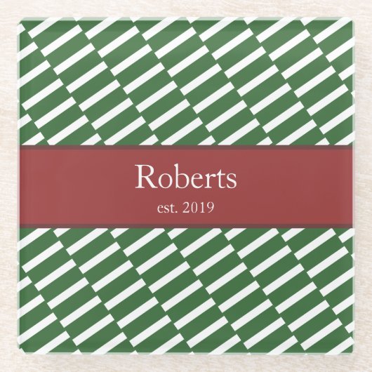 Funky Green Pattern Family Name and Year Modern Glasuntersetzer (Vorderseite)
