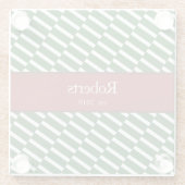 Funky Green Pattern Family Name and Year Modern Glasuntersetzer (Rückseite)