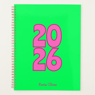 Funky Green & Pink Bold Writing Year Planner Planer